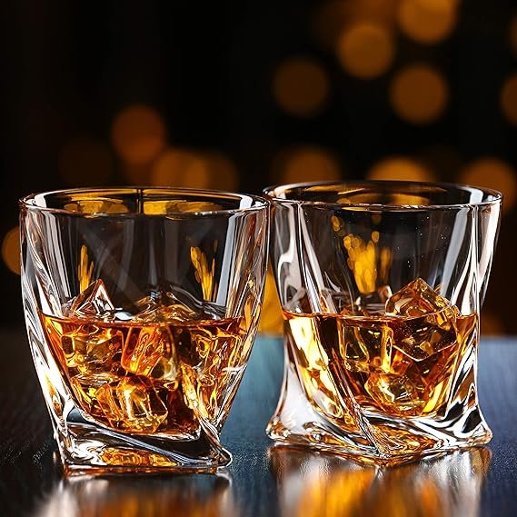 BROTEC Lead-Free Twist Tasting Large Crystal Whiskey Glass (10 oz) - Set of 4